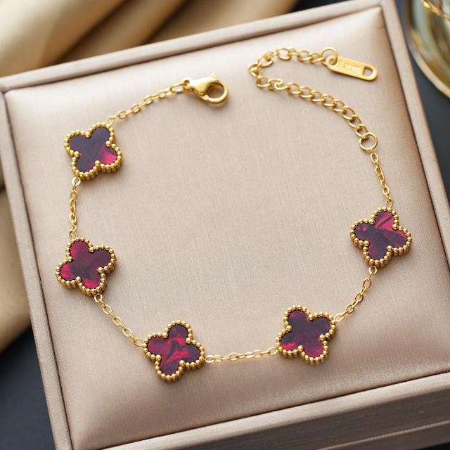Colorful four-leaf clover stainless steel bracelet