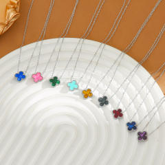 Double-sided Colorful Four-leaf Clover stainless steel necklace