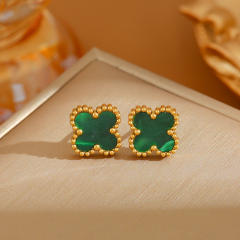 Colorful four-leaf clover sweet stainless steel earrings