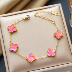 Colorful four-leaf clover stainless steel bracelet