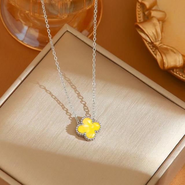 Double-sided Colorful Four-leaf Clover stainless steel necklace