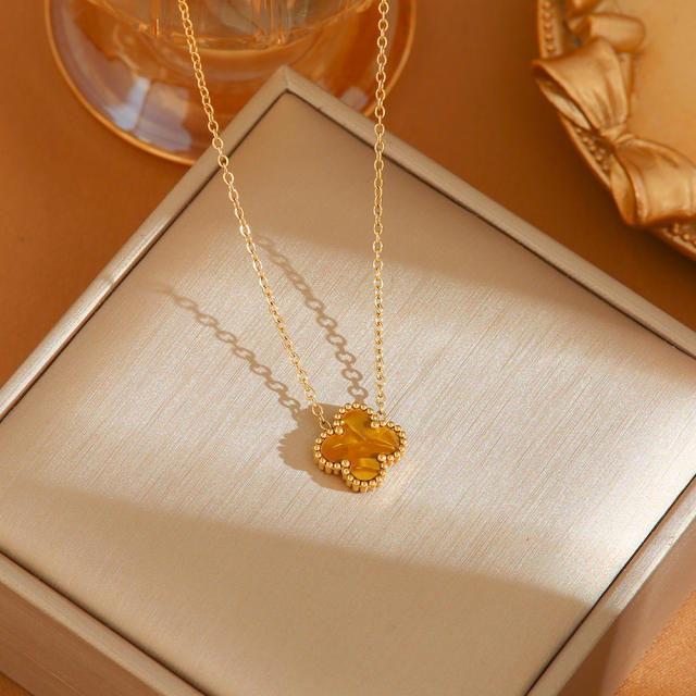 TikTok Explosive Colorful Four-leaf Clover Necklace stainless steel necklace