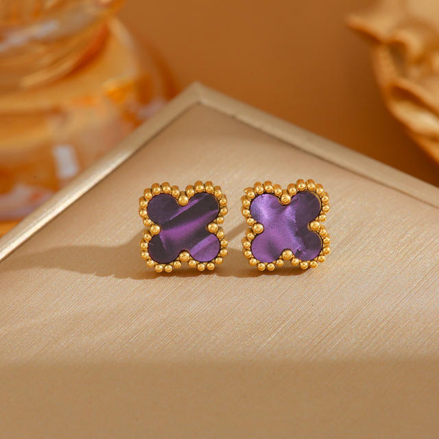Colorful four-leaf clover sweet stainless steel earrings