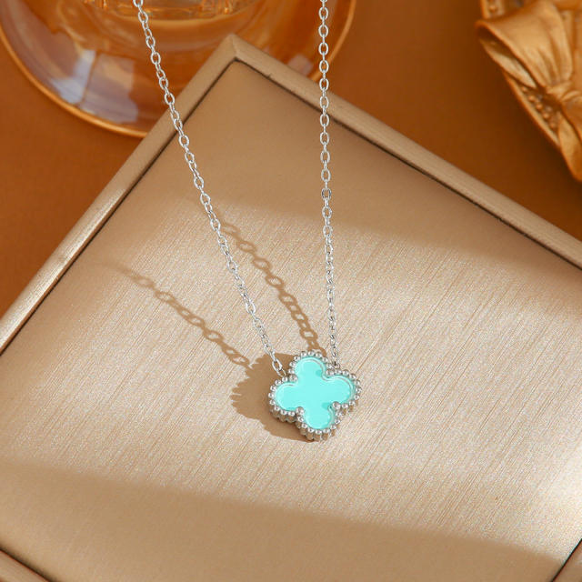 Double-sided Colorful Four-leaf Clover stainless steel necklace