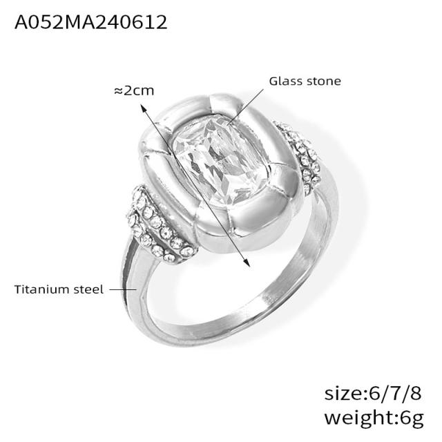 Luxury Simple Texture Oval Diamond block pendant stainless steel necklace bracelet rings set