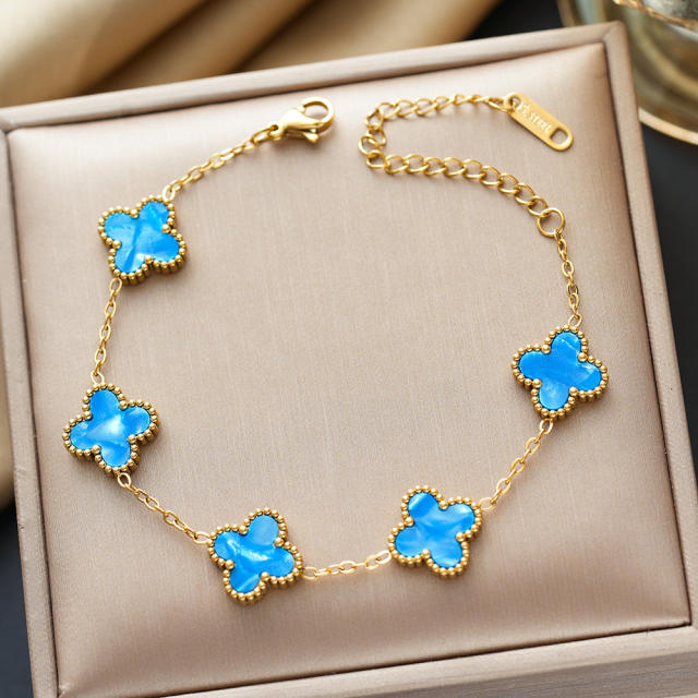 Colorful four-leaf clover stainless steel bracelet