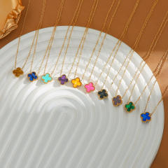 TikTok Explosive Colorful Four-leaf Clover Necklace stainless steel necklace