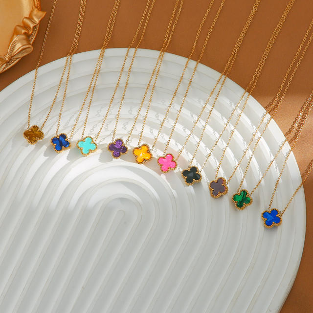 TikTok Explosive Colorful Four-leaf Clover Necklace stainless steel necklace