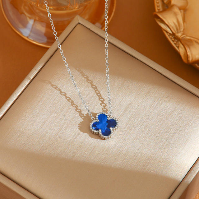 Double-sided Colorful Four-leaf Clover stainless steel necklace