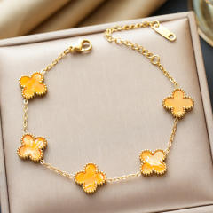 Colorful four-leaf clover stainless steel bracelet