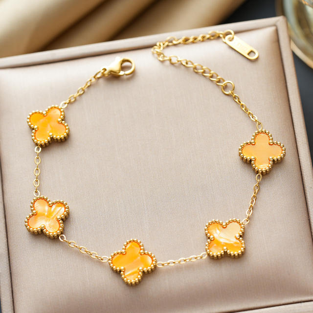 Colorful four-leaf clover stainless steel bracelet