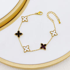 Classic double side black white clover stainless steel necklace bracelet set