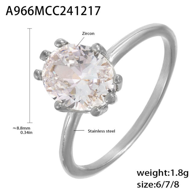 Oval diamond stainless steel rings