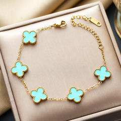 Colorful four-leaf clover stainless steel bracelet