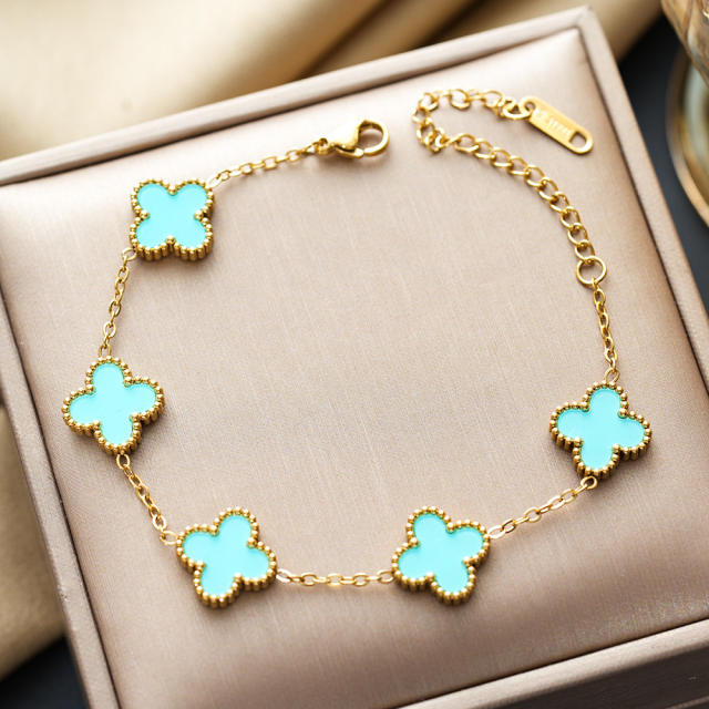 Colorful four-leaf clover stainless steel bracelet