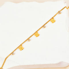 Classic clover cubic zircon charm stainless steel anklet
