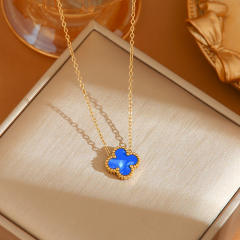 TikTok Explosive Colorful Four-leaf Clover Necklace stainless steel necklace