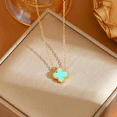 TikTok Explosive Colorful Four-leaf Clover Necklace stainless steel necklace