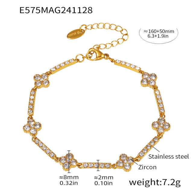 Delicate diamond clover stainless steel bracelet tennis bracelet