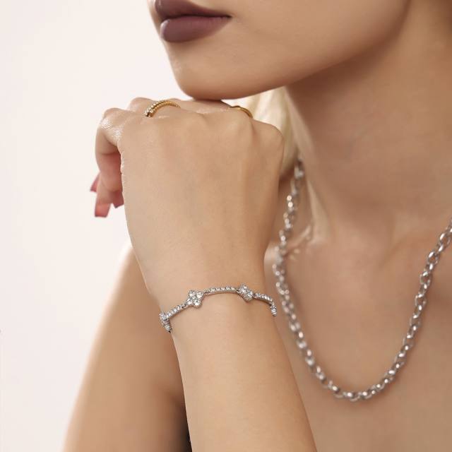 Delicate diamond clover stainless steel bracelet tennis bracelet