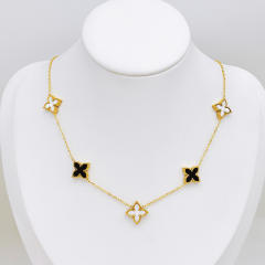 Classic double side black white clover stainless steel necklace bracelet set