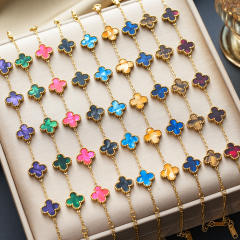 Colorful four-leaf clover stainless steel bracelet