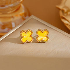 Colorful four-leaf clover sweet stainless steel earrings