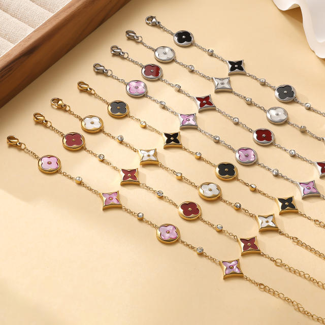Classic four-leaf clover four-flower stainless steel bracelet  earrings