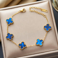 Colorful four-leaf clover stainless steel bracelet