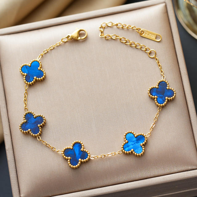 Colorful four-leaf clover stainless steel bracelet