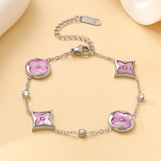 Classic four-leaf clover four-flower stainless steel bracelet  earrings