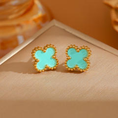 Colorful four-leaf clover sweet stainless steel earrings