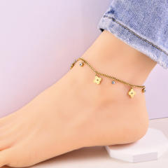 Classic clover cubic zircon charm stainless steel anklet