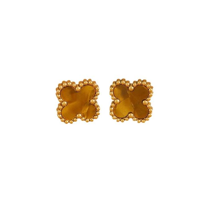 Colorful four-leaf clover sweet stainless steel earrings