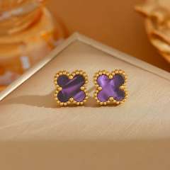 Colorful four-leaf clover sweet stainless steel earrings