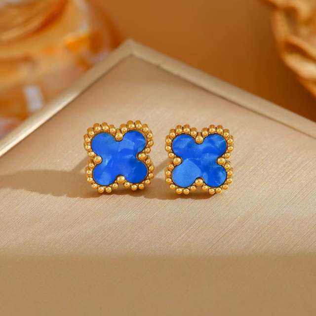 Colorful four-leaf clover sweet stainless steel earrings