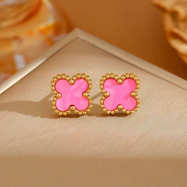 Colorful four-leaf clover sweet stainless steel earrings
