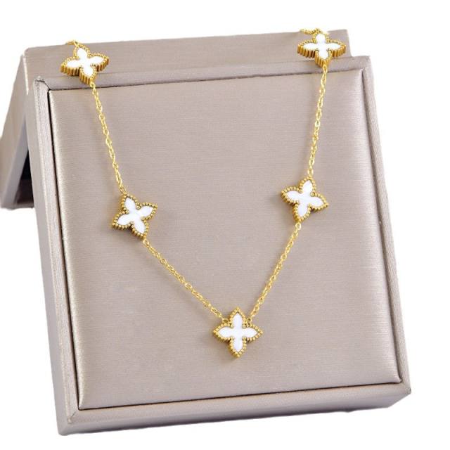 Classic double side black white clover stainless steel necklace bracelet set