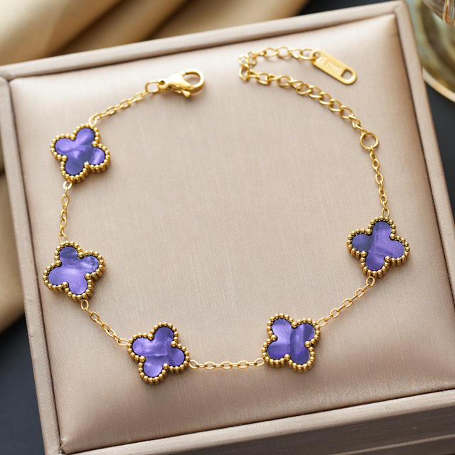 Colorful four-leaf clover stainless steel bracelet