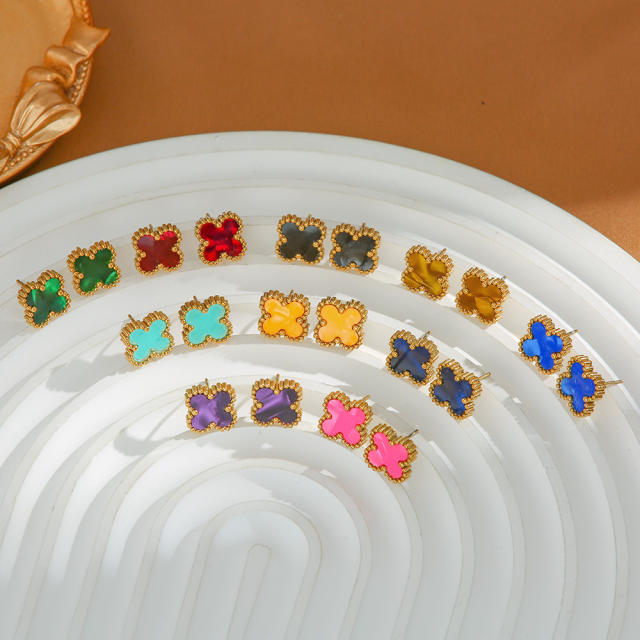 Colorful four-leaf clover sweet stainless steel earrings