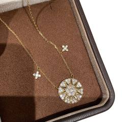 Dot Diamond Four-leaf Clover Full Diamond Sun Astrolabe copper necklace