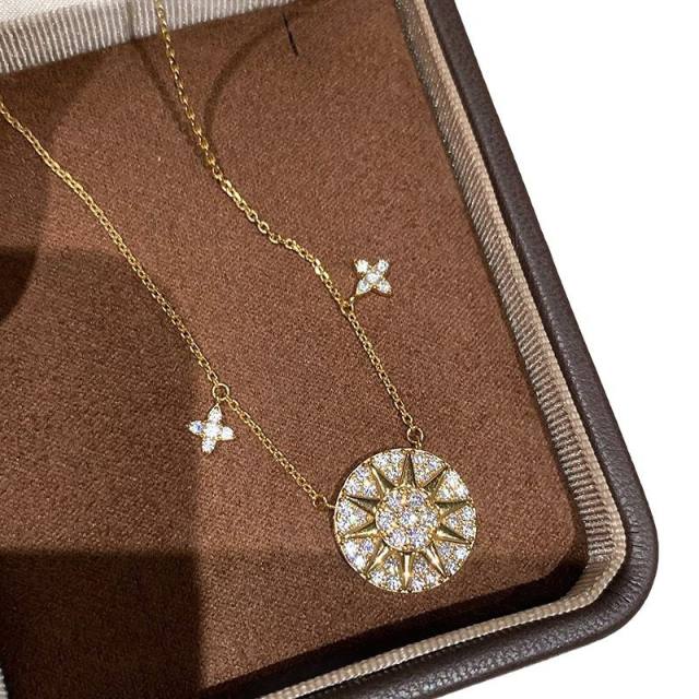 Dot Diamond Four-leaf Clover Full Diamond Sun Astrolabe copper necklace