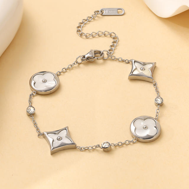 Classic four-leaf clover four-flower stainless steel bracelet  earrings