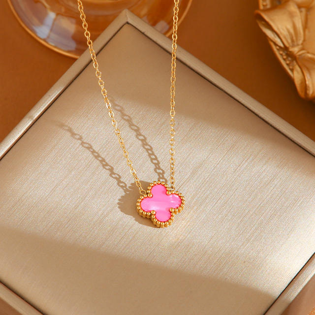 TikTok Explosive Colorful Four-leaf Clover Necklace stainless steel necklace