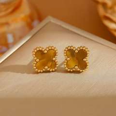 Colorful four-leaf clover sweet stainless steel earrings