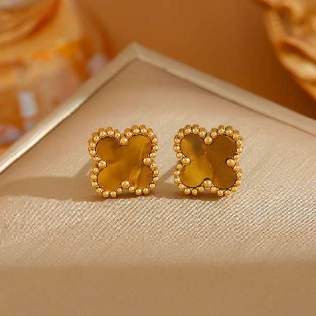 Colorful four-leaf clover sweet stainless steel earrings