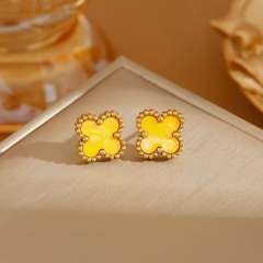 Colorful four-leaf clover sweet stainless steel earrings