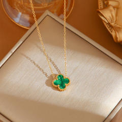 TikTok Explosive Colorful Four-leaf Clover Necklace stainless steel necklace