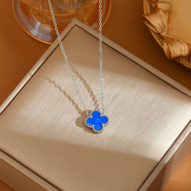 Double-sided Colorful Four-leaf Clover stainless steel necklace