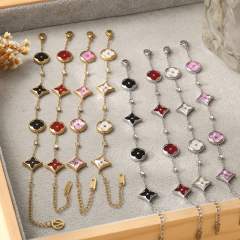 Classic four-leaf clover four-flower stainless steel bracelet  earrings